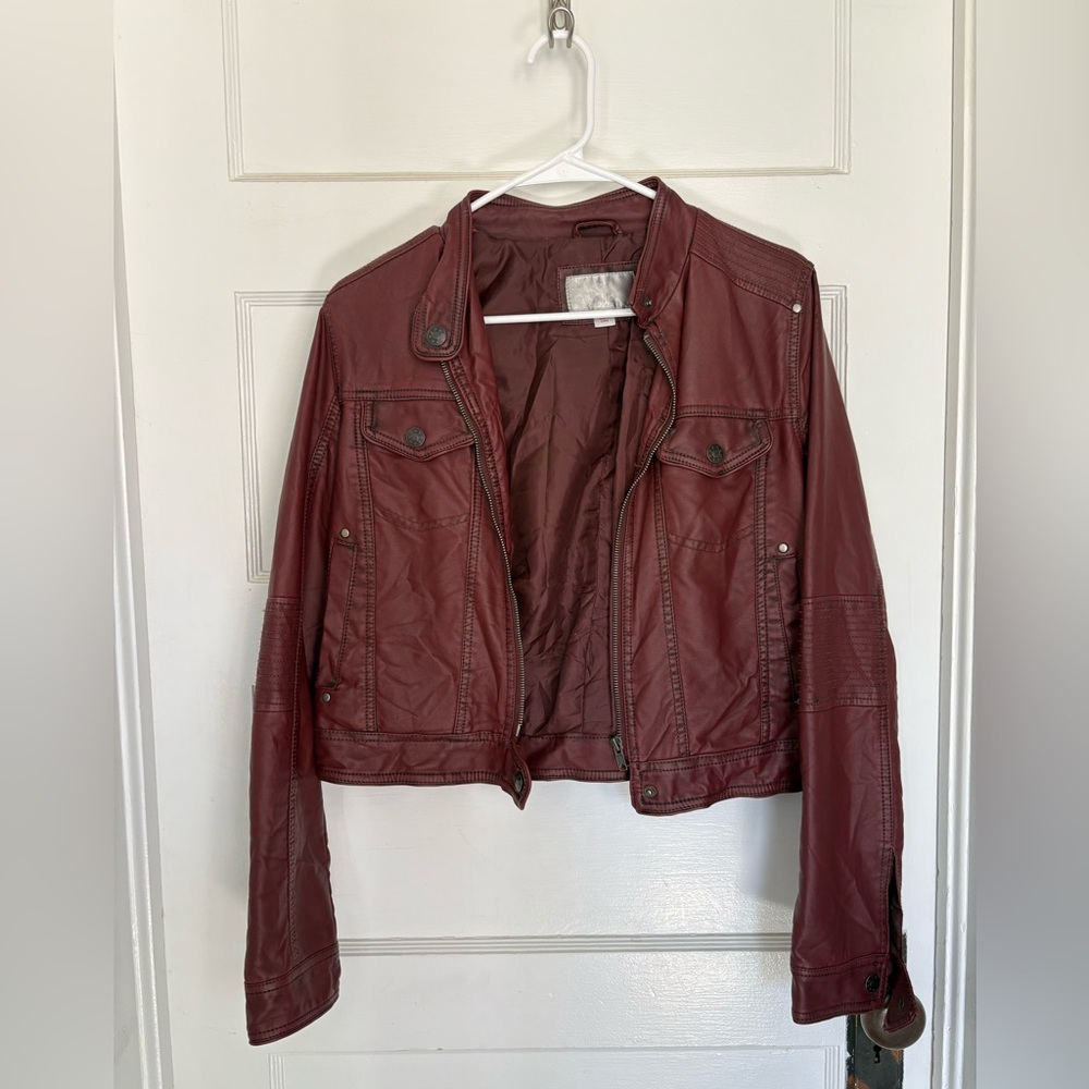 Xhilaration Burgundy Faux Leather Moto Jacket